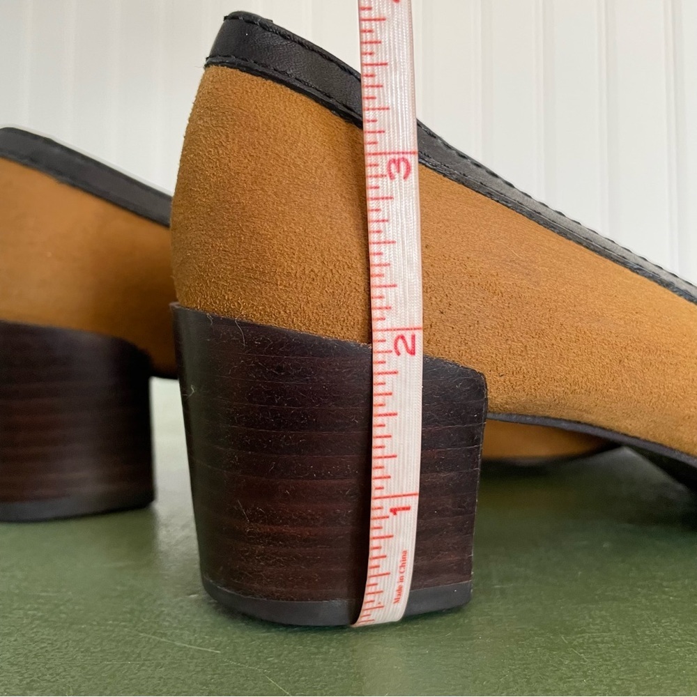 Tory Burch HOWIE Low Heels w Metal Monogram in Cognac Suede and Leather Trim - Picture 7 of 10